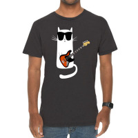 Funny Cat Wearing Sunglasses Playing Bass Guitar Vintage T-shirt | Artistshot