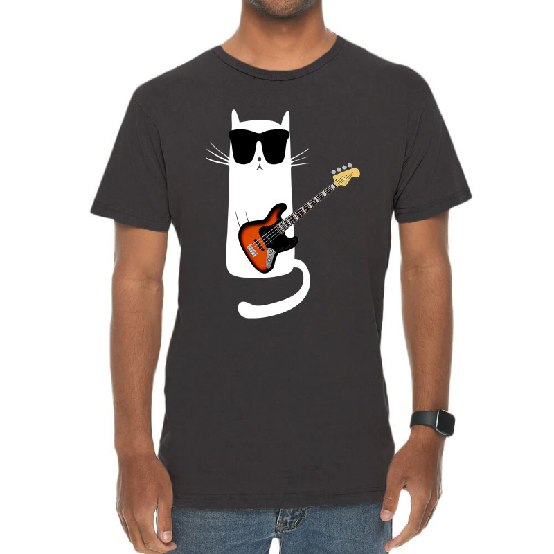 Funny Cat Wearing Sunglasses Playing Bass Guitar Vintage T-Shirt by JamesArtists | Artistshot