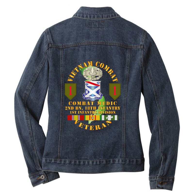 Armee  Vietnam Combat Infantry Veteran W Combat Medic  2. Bn 18. Inf 1 Ladies Denim Jacket by ALEXICDIAZ | Artistshot