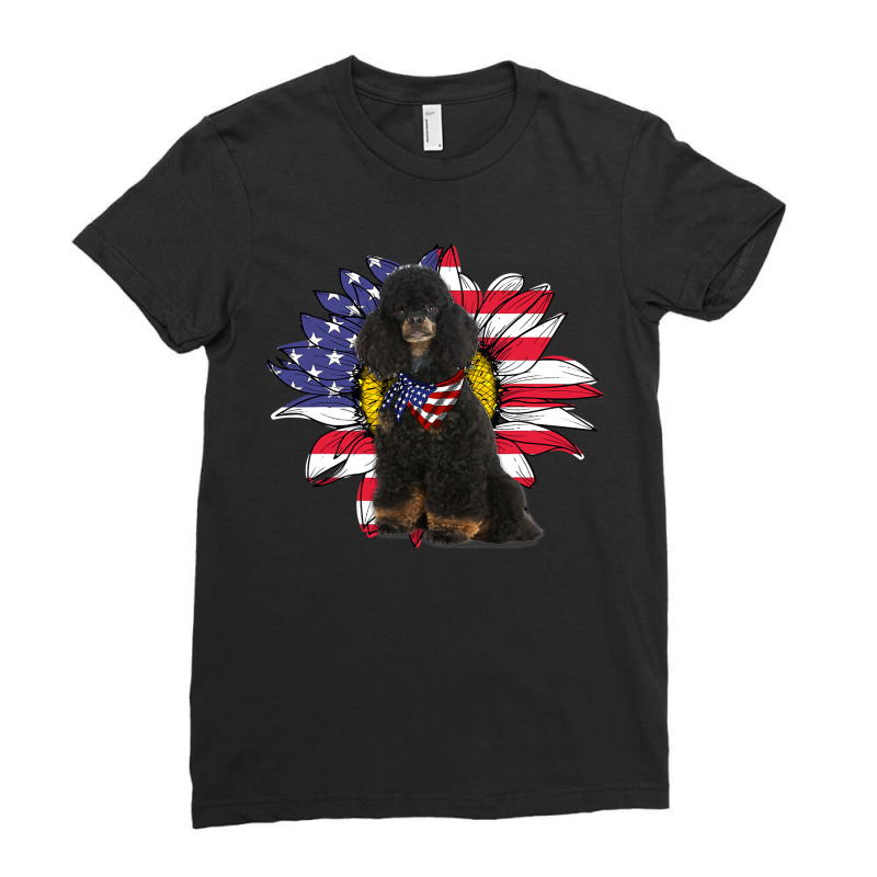 Poodle Lover Dog Sunflower American Flag Standard Poodle Dog Lovers 15 Ladies Fitted T-Shirt by SCOTTALLENZ | Artistshot