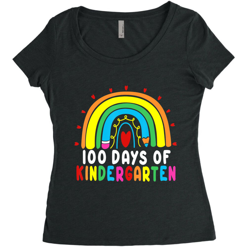 Trending 100 Days Of Kindergarten Rainbow 100th Day School Teacher Women's Triblend Scoop T-shirt by Ricarda Petrie | Artistshot