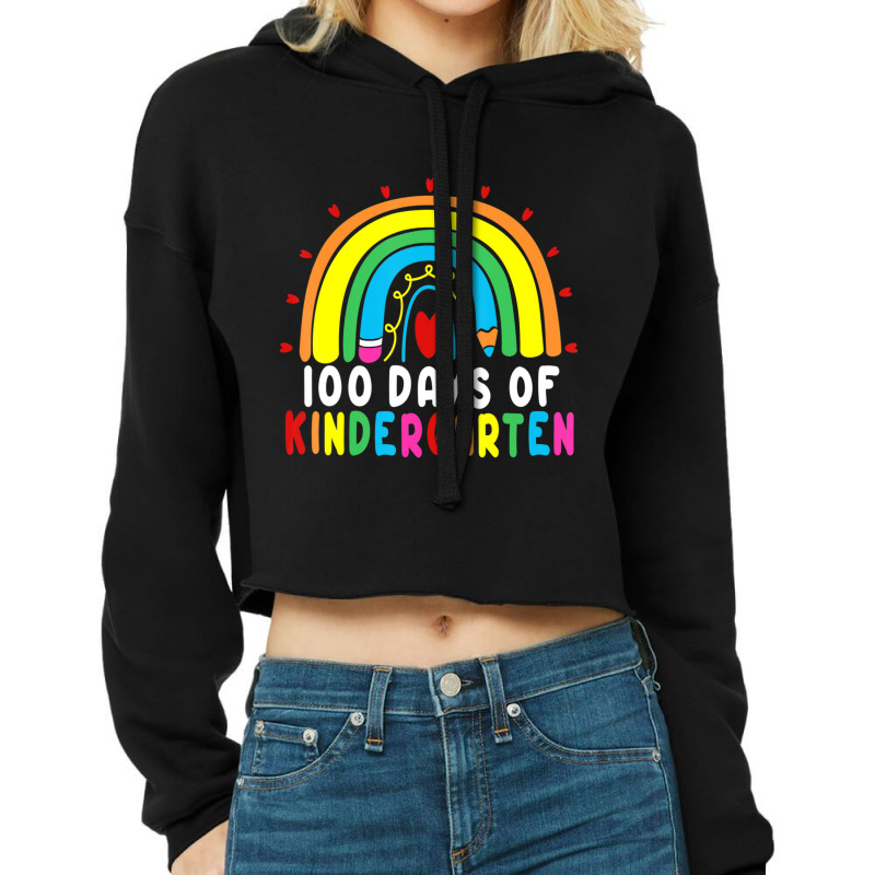 Trending 100 Days Of Kindergarten Rainbow 100th Day School Teacher Cropped Hoodie by Ricarda Petrie | Artistshot