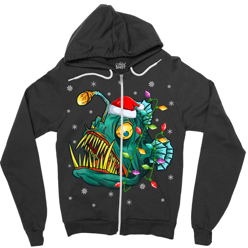 Anglerfish Xmas Lighting Reindeer Hat Anglerfish Christmas T Shirt Zipper Hoodie by dennh | Artistshot