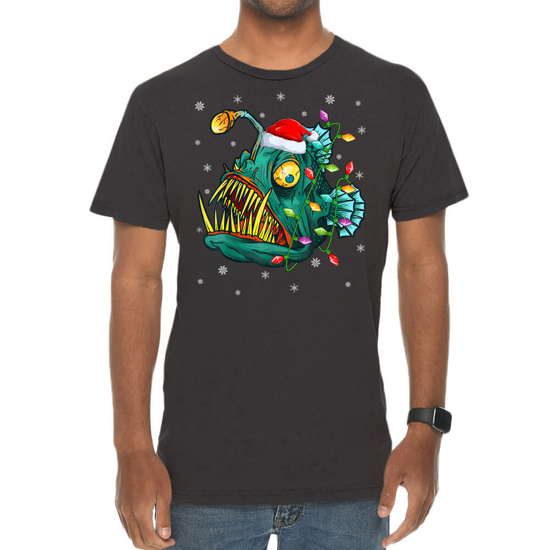 Anglerfish Xmas Lighting Reindeer Hat Anglerfish Christmas T Shirt Vintage T-Shirt by dennh | Artistshot