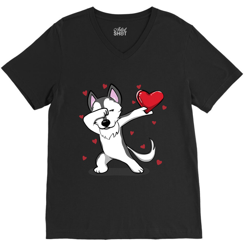 Funny Dabbing Husky Heart Valentine S Day Gift Boys Girls V-neck Tee | Artistshot