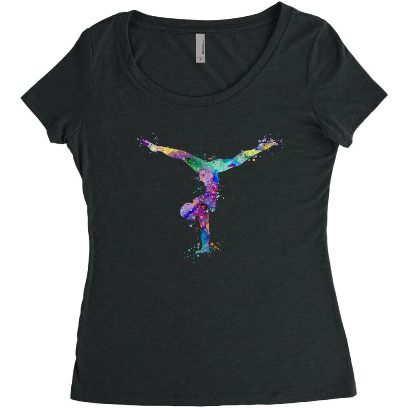 Girl Gymnastics Handstand Watercolor Silhouette Women's Triblend Scoop T-shirt by LindsayAnnSkog | Artistshot