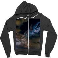 Cat Lightning Of A Cute Tabby Cat Amongst The Dark Clouds And Thunder  Zipper Hoodie | Artistshot