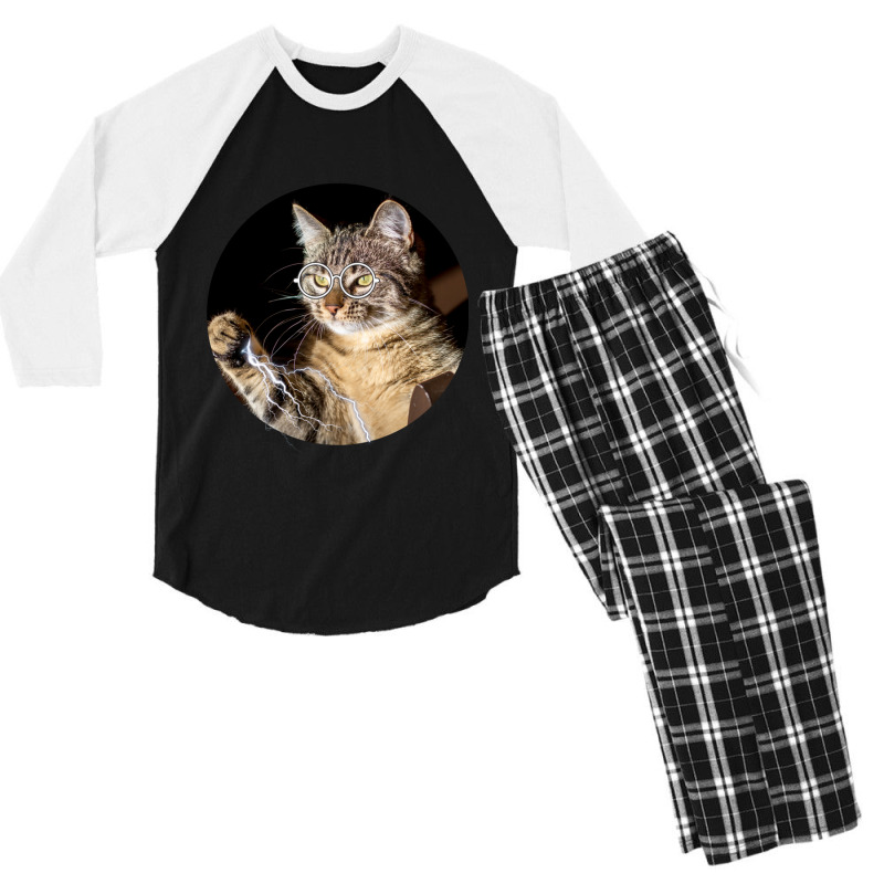 Cat Lightning Of A Cute Tabby Cat With White Lightning  Cat Art Gifts  Men's 3/4 Sleeve Pajama Set by CAMMIGRAHAM | Artistshot