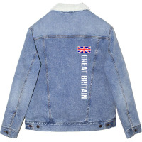 Great Britain Vertical With Flag White Text Unisex Sherpa-lined Denim Jacket | Artistshot