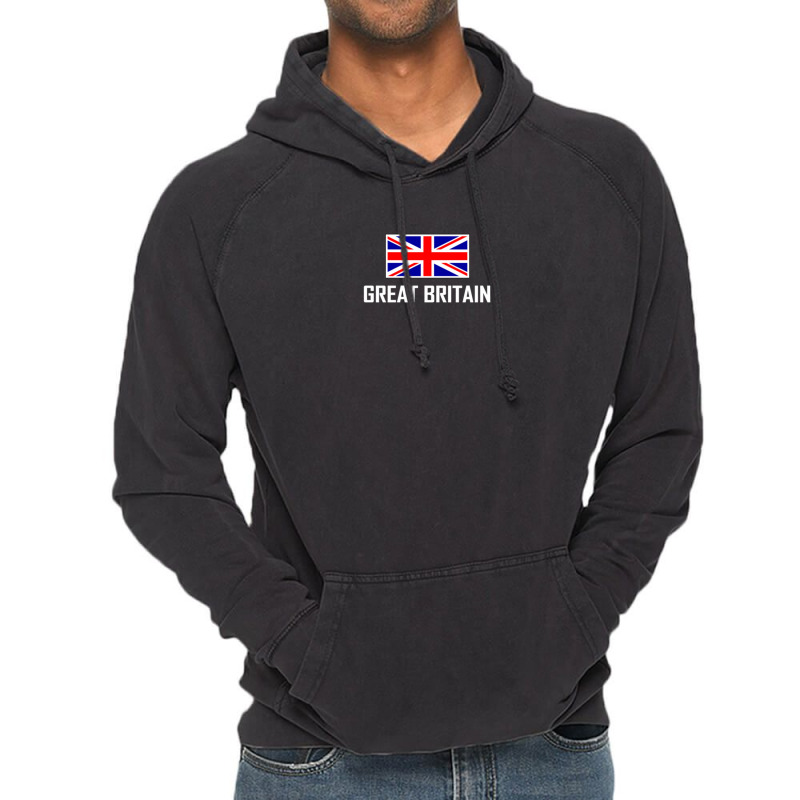 Great Britain With Flag White Text Vintage Hoodie | Artistshot