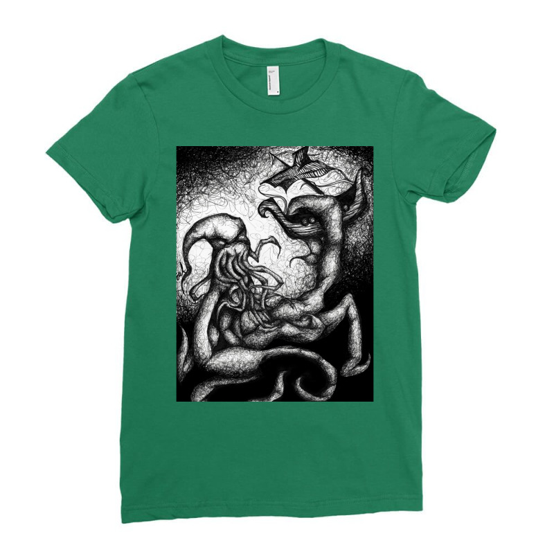 Cthulu Sea Monster Mythological Viking Creature  Hippie Hipster Ladies Fitted T-Shirt by billeyzutell0 | Artistshot