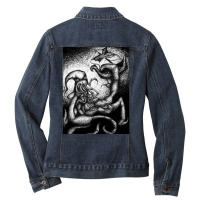 Cthulu Sea Monster Mythological Viking Creature  Hippie Hipster Ladies Denim Jacket | Artistshot