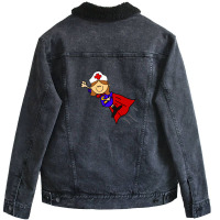 Funny Nurse Superhero With Red Cape Unisex Sherpa-lined Denim Jacket | Artistshot