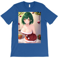 Anime Girl With Green Hair Wearing A Sexy Christmas Themed Outfit. T-shirt | Artistshot