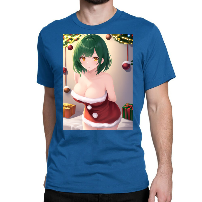 Anime Girl With Green Hair Wearing A Sexy Christmas Themed Outfit. Classic T-shirt | Artistshot