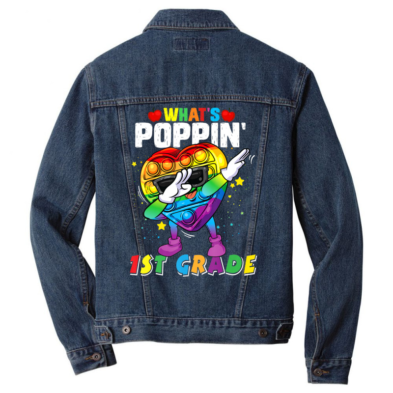 Limited Edition Fidget Toy What's Poppin 1st Grade 100th Day Of School Men Denim Jacket | Artistshot