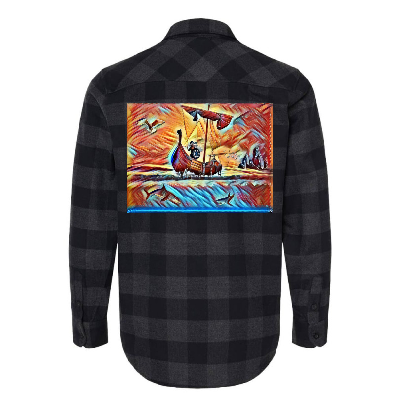 Viking Warrior In A Boat  Vintage Hipster Flannel Shirt | Artistshot