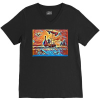 Viking Warrior In A Boat  Vintage Hipster V-neck Tee | Artistshot