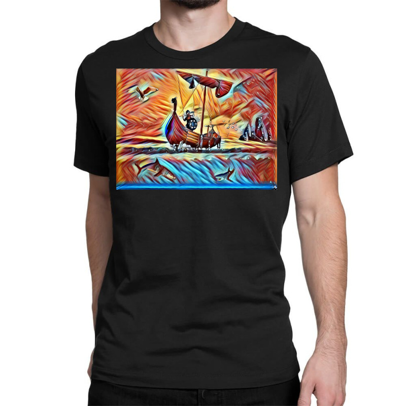 Viking Warrior In A Boat  Vintage Hipster Classic T-shirt | Artistshot