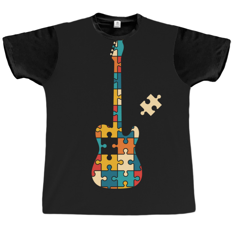 Retro Style Puzzle Tstyle Electric Guitar Silhouette Graphic T-shirt by SandraSerna | Artistshot