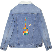 Retro Style Puzzle Tstyle Electric Guitar Silhouette Unisex Sherpa-lined Denim Jacket | Artistshot