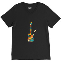 Retro Style Puzzle Tstyle Electric Guitar Silhouette V-neck Tee | Artistshot