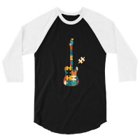 Retro Style Puzzle Tstyle Electric Guitar Silhouette 3/4 Sleeve Shirt | Artistshot