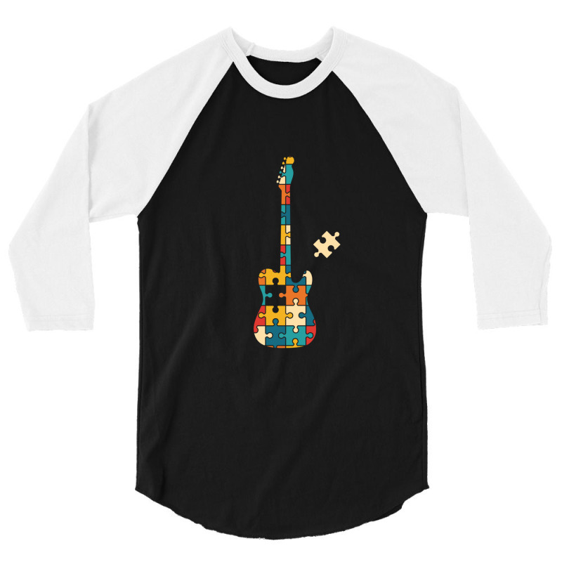 Retro Style Puzzle Tstyle Electric Guitar Silhouette 3/4 Sleeve Shirt by SandraSerna | Artistshot