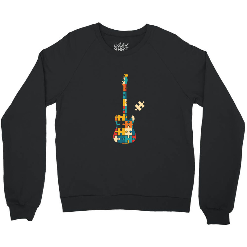 Retro Style Puzzle Tstyle Electric Guitar Silhouette Crewneck Sweatshirt by SandraSerna | Artistshot