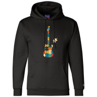 Retro Style Puzzle Tstyle Electric Guitar Silhouette Champion Hoodie | Artistshot