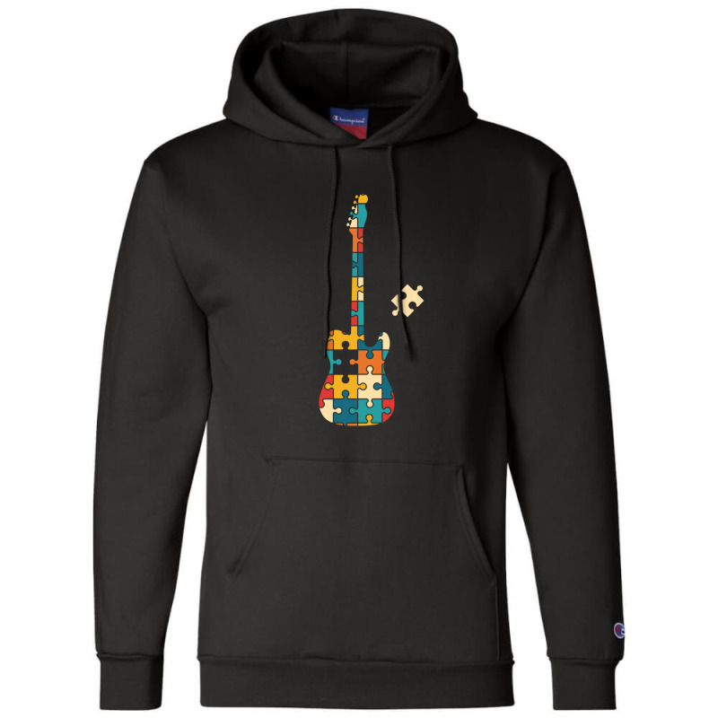 Retro Style Puzzle Tstyle Electric Guitar Silhouette Champion Hoodie by SandraSerna | Artistshot