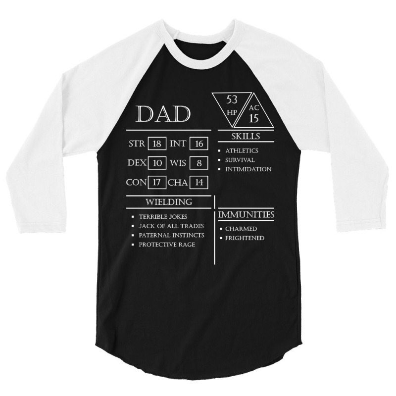 Dad Stats Character Sheet White 3/4 Sleeve Shirt by DanielLopezJacuinde | Artistshot