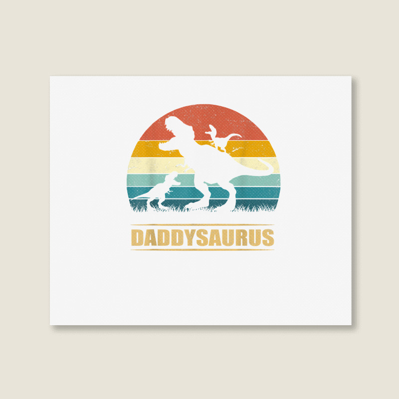 Daddy Dinosaur Daddysaurus 2 Kids Father's Day Gift For Dad T Shirt Landscape Canvas Print | Artistshot