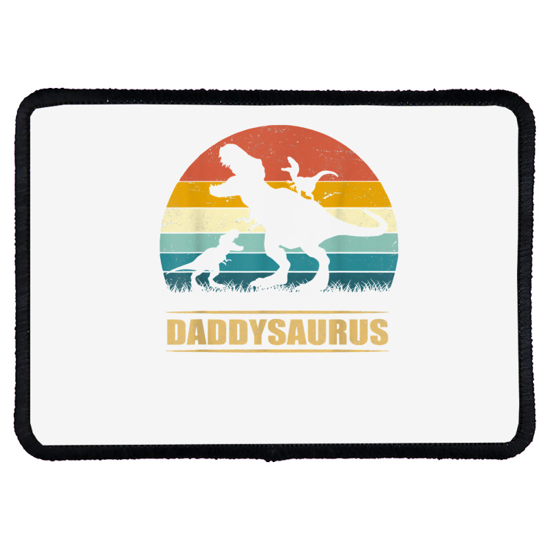 Daddy Dinosaur Daddysaurus 2 Kids Father's Day Gift For Dad T Shirt Rectangle Patch | Artistshot
