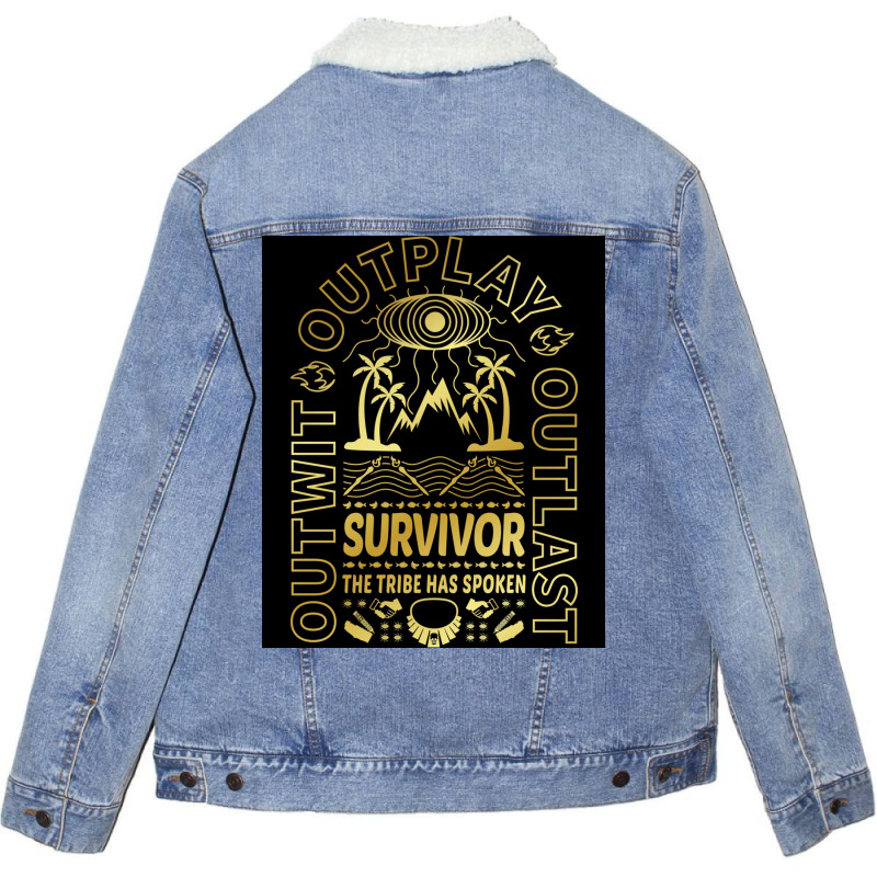 Golden Retro Survivor Poster Gift Unisex Sherpa-Lined Denim Jacket by sivelslebeckl | Artistshot