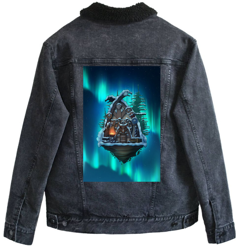 Flying Viking Hut Viking House  Aesthetic Summer Unisex Sherpa-lined Denim Jacket | Artistshot