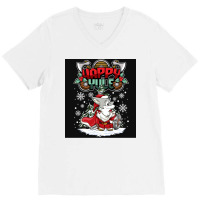 Happy Yule Viking Husky Dog Christmas  Quote Red V-neck Tee | Artistshot