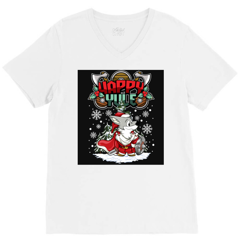 Happy Yule Viking Husky Dog Christmas  Quote Red V-neck Tee | Artistshot