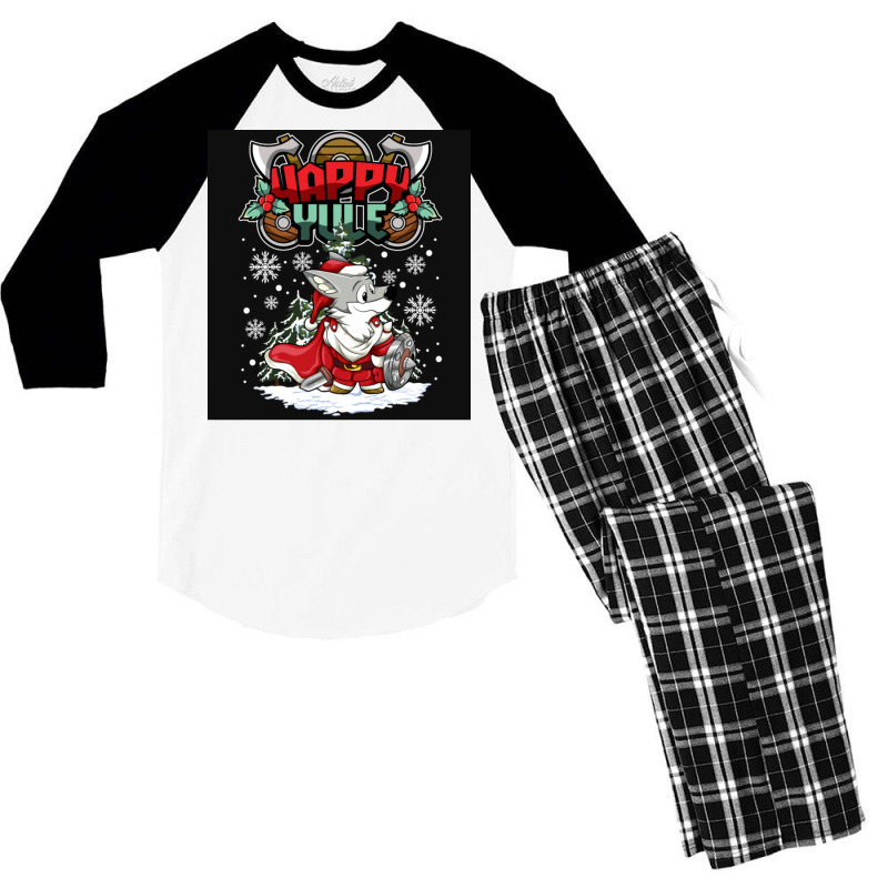 Happy Yule Viking Husky Dog Christmas  Quote Red Men's 3/4 Sleeve Pajama Set | Artistshot