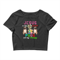 Jesus Is My Savior Pugs Are My Therapy Cute Pugs Easter Eggs Crop Top | Artistshot