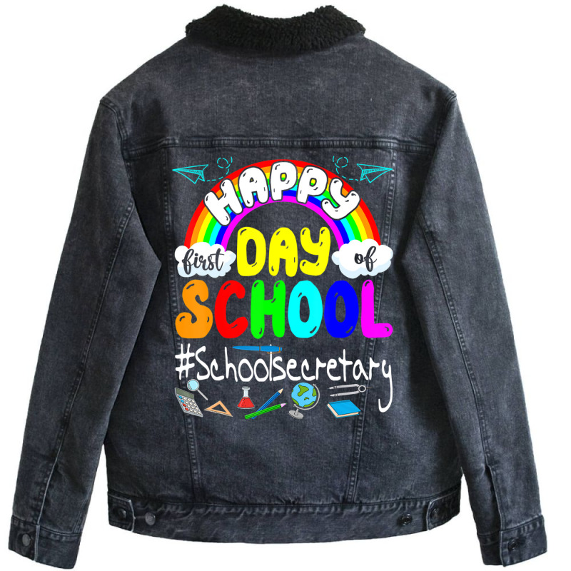 Limited Edition First Day Of School School Secretary Back To School Ra Unisex Sherpa-Lined Denim Jacket by Hugo Flowers | Artistshot