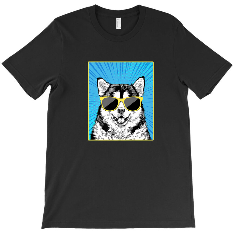 Alaskan Malamute Portrait Pop Art Mally Dog With Sunglasses T-shirt | Artistshot