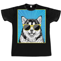 Alaskan Malamute Portrait Pop Art Mally Dog With Sunglasses Graphic T-shirt | Artistshot