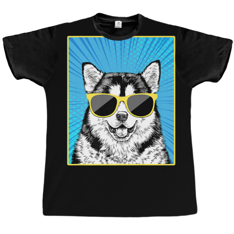 Alaskan Malamute Portrait Pop Art Mally Dog With Sunglasses Graphic T-shirt | Artistshot