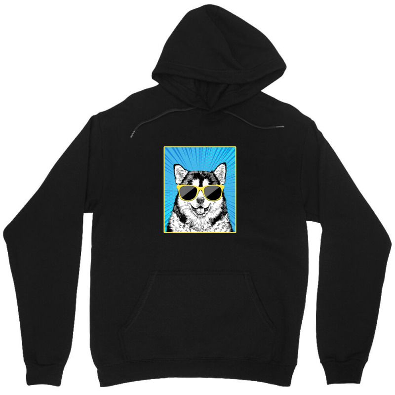 Alaskan Malamute Portrait Pop Art Mally Dog With Sunglasses Unisex Hoodie | Artistshot