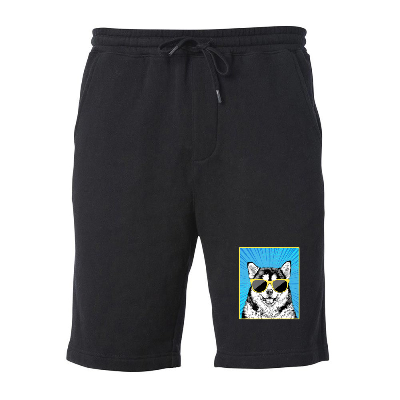 Alaskan Malamute Portrait Pop Art Mally Dog With Sunglasses Fleece Short | Artistshot