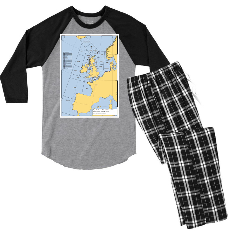 Uk Shipping Forecast Map  70s Aesthetic Men's 3/4 Sleeve Pajama Set | Artistshot