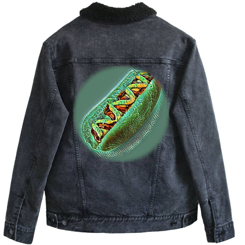 Hot Dog With Mustard And Ketc Unisex Sherpa-Lined Denim Jacket by Kemnabi | Artistshot