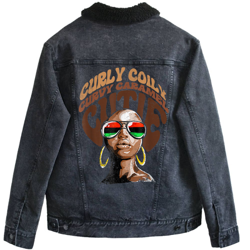 Curly Curvy Caramel Cutie Melanin Women Black History Month T Shirt Unisex Sherpa-lined Denim Jacket | Artistshot