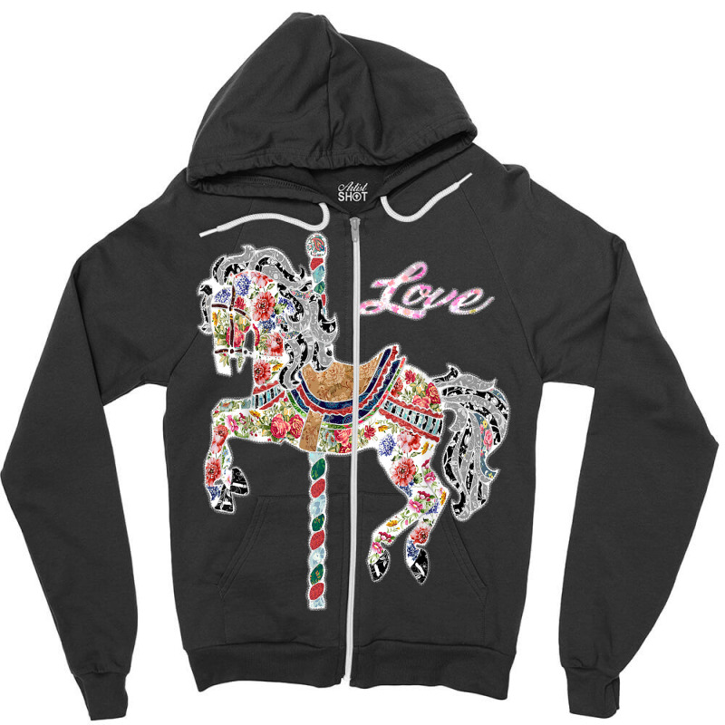 Carousel Horse Vintage Illustration Quilting Style Shirt. Zipper Hoodie | Artistshot